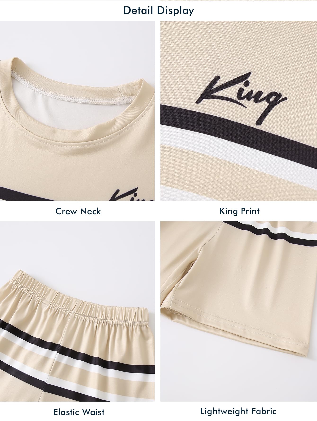 Boys Outfits Colorblock Stripe Top and Elastic Waist Shorts Kid Summer Fashion Clothing Set Casual Athletic Clothes