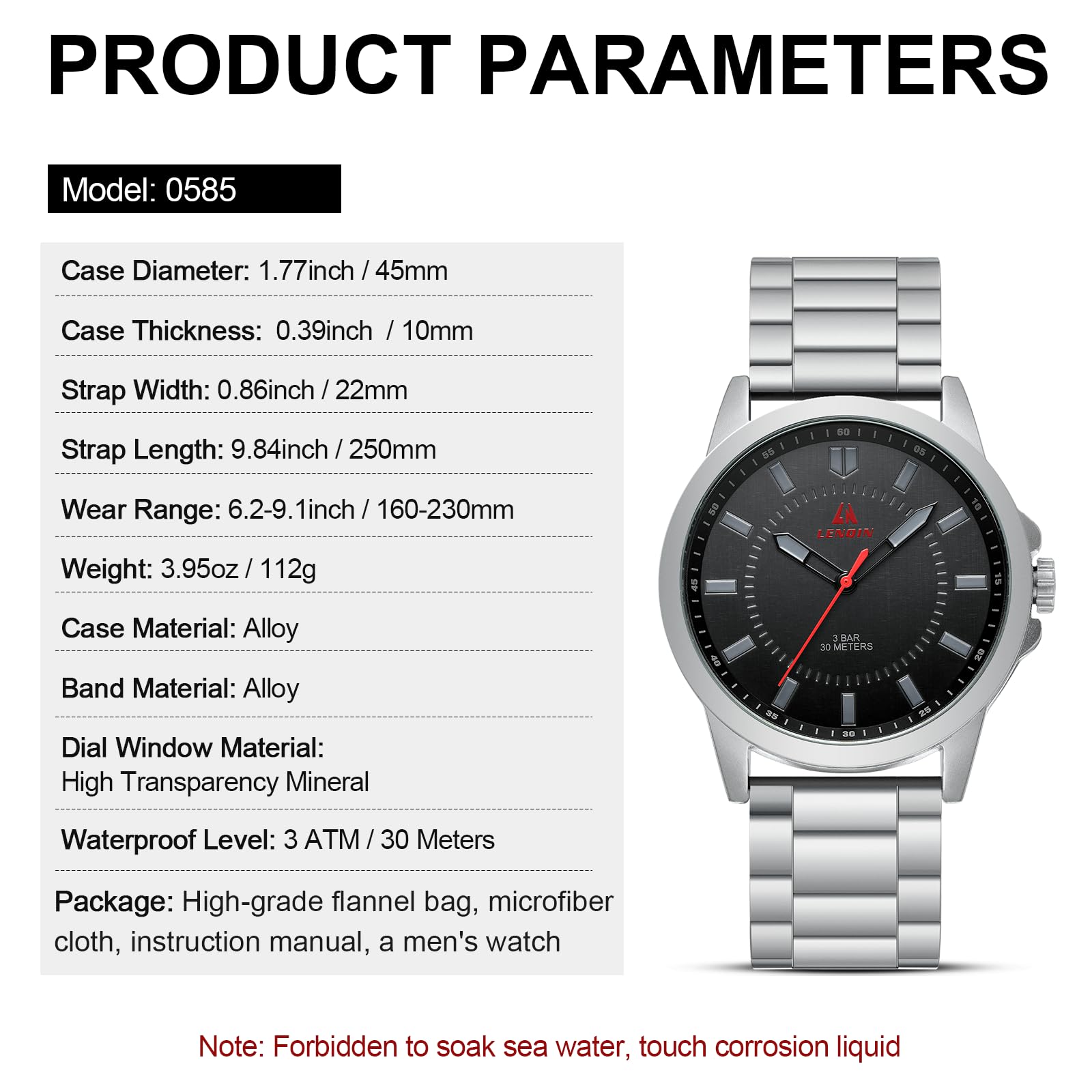 LN LENQIN Mens Watches Waterproof Stainless Steel Watch for Men Analog Quartz Fashion Business Designer Wristwatch