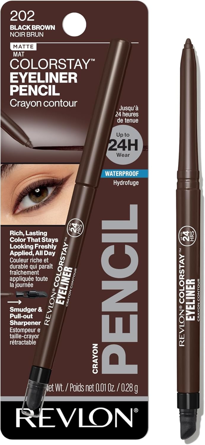 Revlon ColorStay Pencil Waterproof Eyeliner, Smudge-Proof, Eye Makeup with Built-In Sharpener, Long-Lasting, Matte Finish, 201 Black, 2 pack