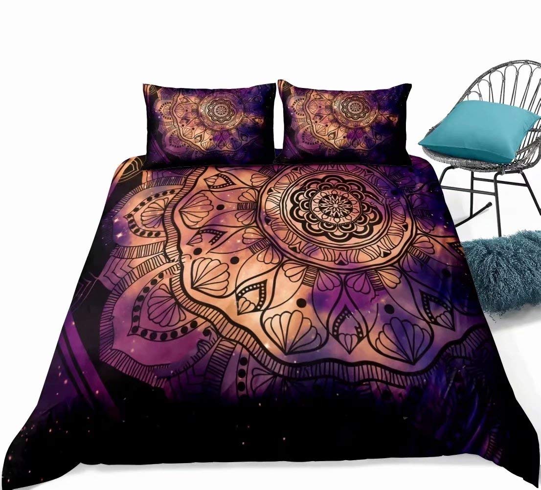 Buddha Comforter Set King, Indian Art Bohemian Mandala Zen Themed Buddha Eye Meditation Room Design Buddhist Decorative 3 Piece Quilt Set Lotus Flower Print Bedding Set(Gold Black)