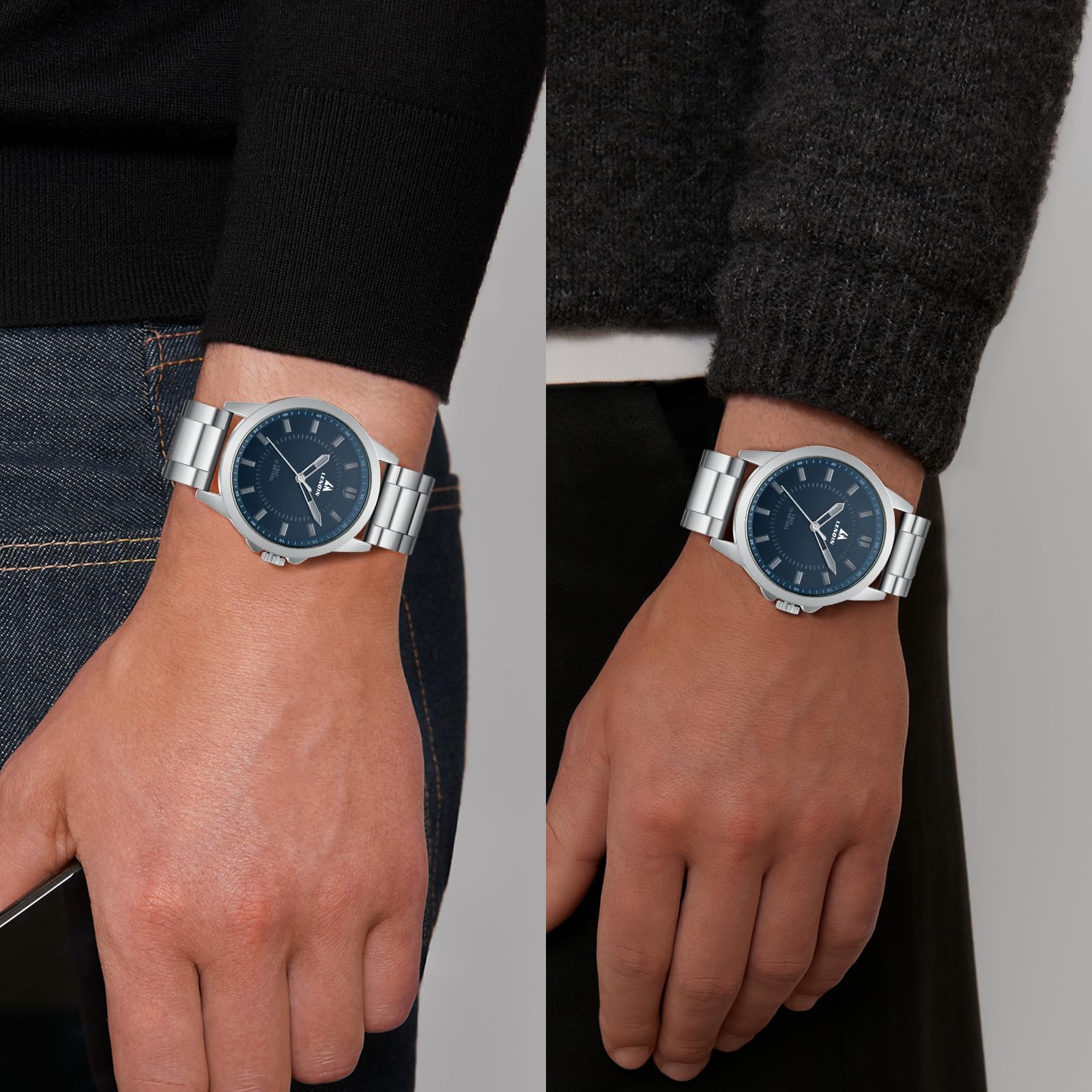 LN LENQIN Mens Watches Waterproof Stainless Steel Watch for Men Analog Quartz Fashion Business Designer Wristwatch