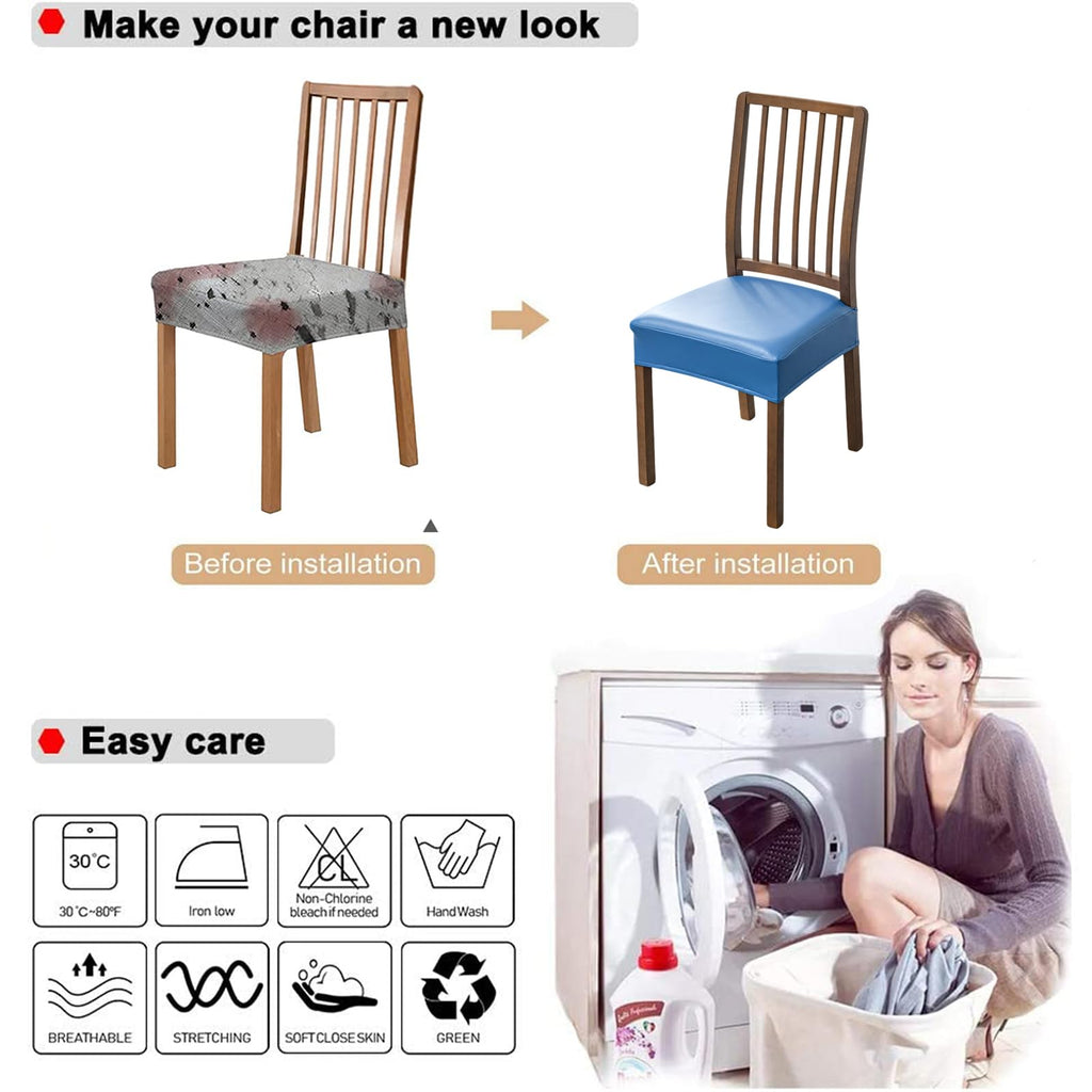NILUOH Waterproof Seat Covers for Dining Room Chairs Set of 6, Pu Leather Chair Seat Slipcovers Dining Chair Cover Removable Washable Chair Protctor Cover, Rear Covers (PU-Coffee)