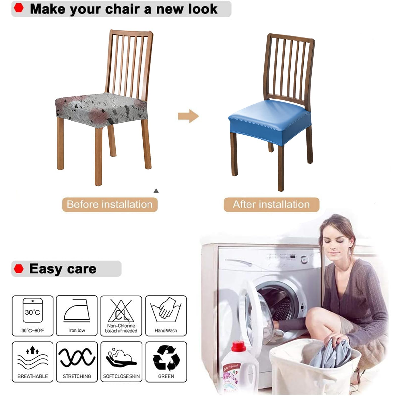 NILUOH Waterproof Seat Covers for Dining Room Chairs Set of 6, Pu Leather Chair Seat Slipcovers Dining Chair Cover Removable Washable Chair Protctor Cover, Rear Covers (PU-Coffee)