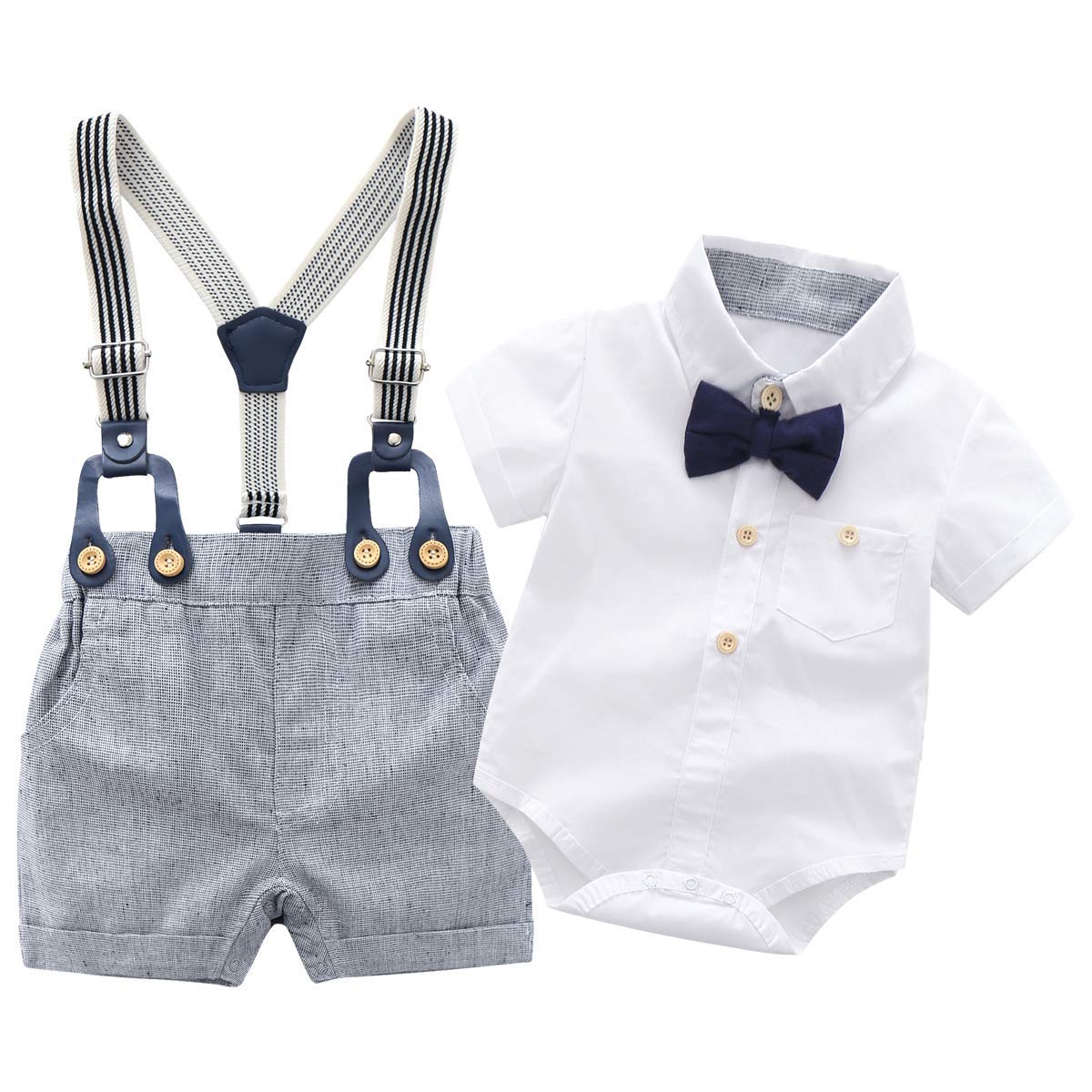 Boarnseorl Baby Boys Gentleman Outfits Suits, Infant Shirt+Shorts+Bow Tie+Suspenders