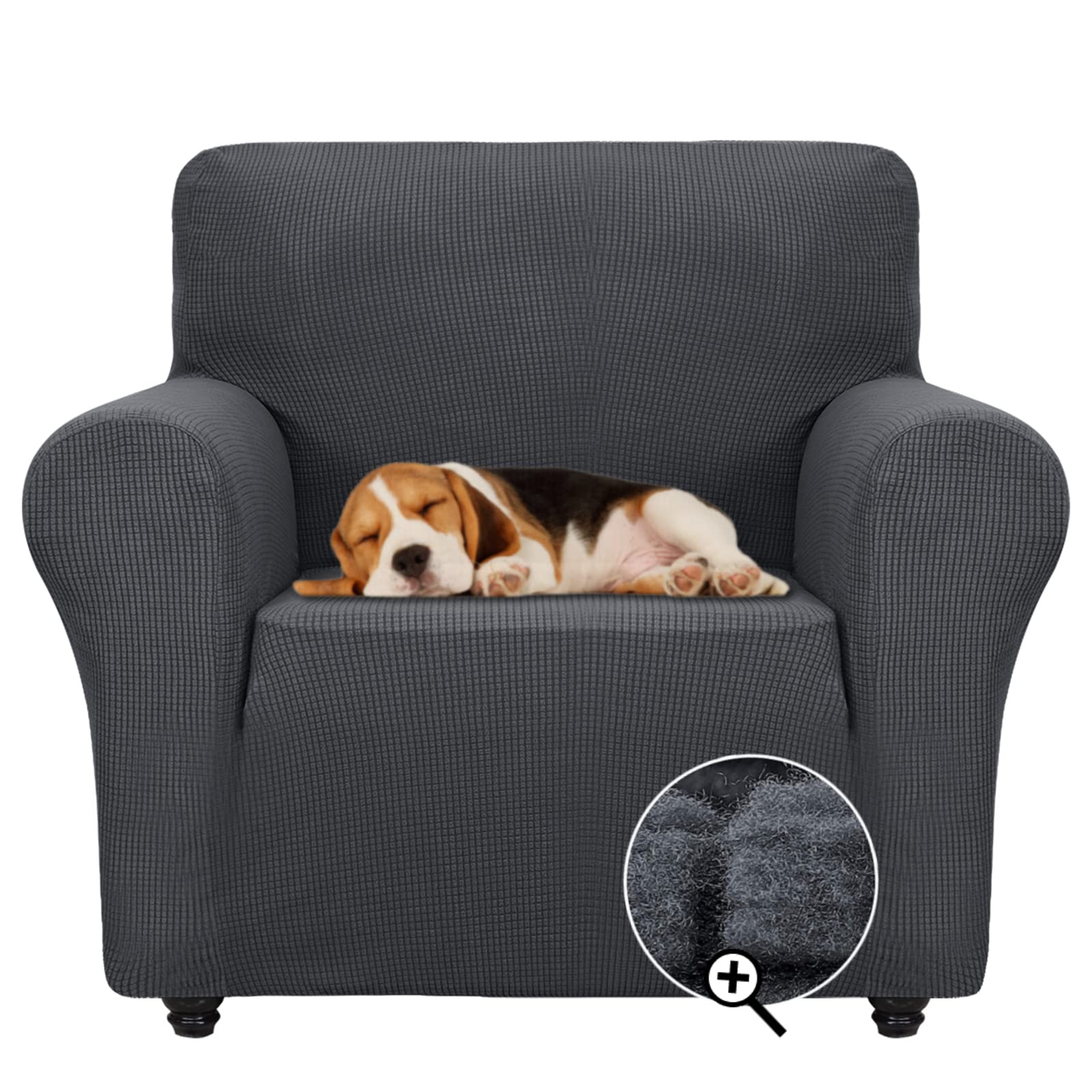 ZNSAYOTX Super Stretch Chair Slipcover (30"-47"), New Striped Sofa Chair Covers for Living Room, Dogs Pet Friendly Anti-Slip Chair Protector Spandex Armchair Slipcovers (Beige, Chair)
