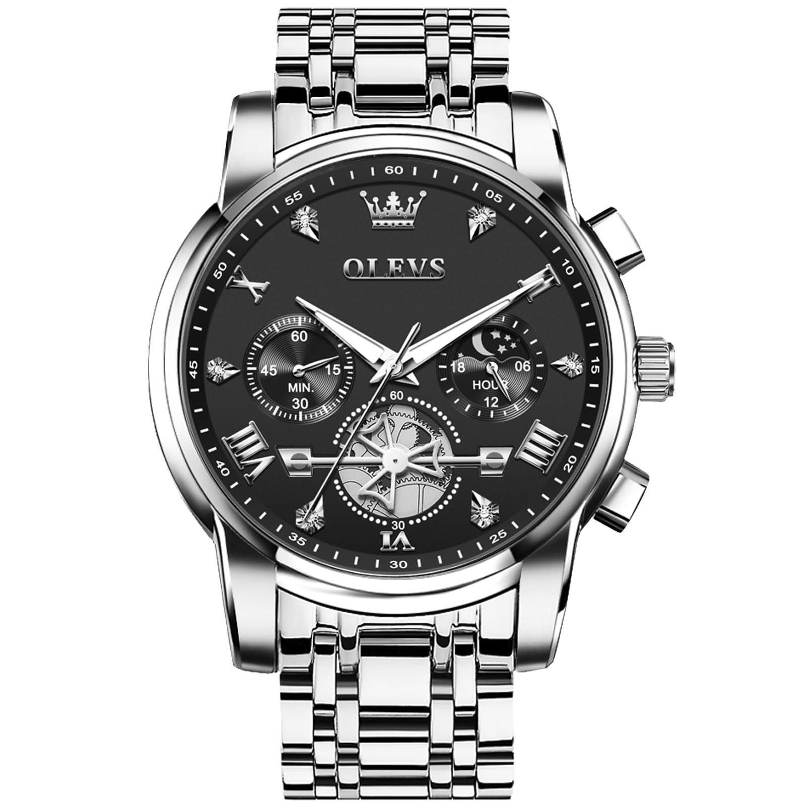OLEVS Watches Men Waterproof Luxury Big Face Mens Watch Stainless Steel Quartz Analog Dress Watches for Men Luminous Multifunction Man Watch Relojes De Hombre