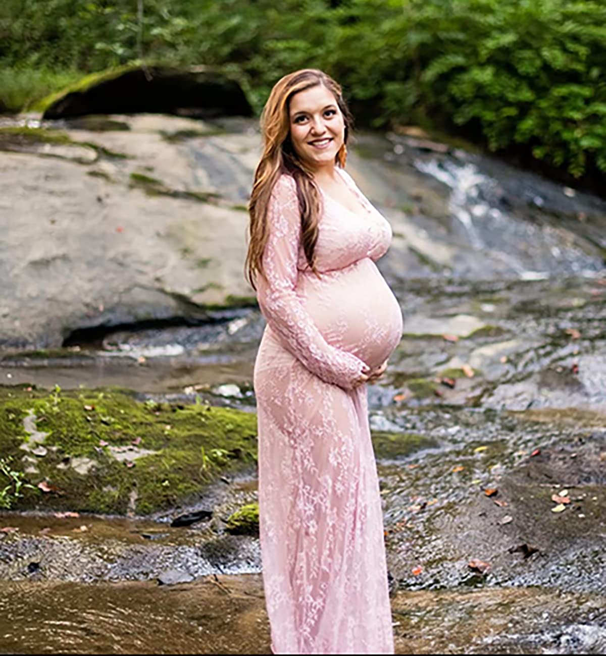 COSYOU Maternity Dress for Photoshoot Sheer Lace Dresses for Maternity Photography Costume Party Milk Bath Dress