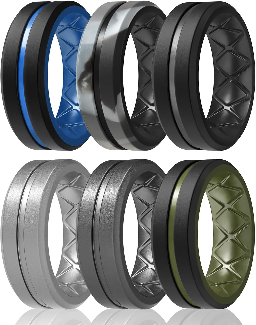 Egnaro Men's Silicone Ring 1/4/6 Multipack, Workout Travel Rubber Wedding Bands For Him, 8mm Width 2mm Thickness