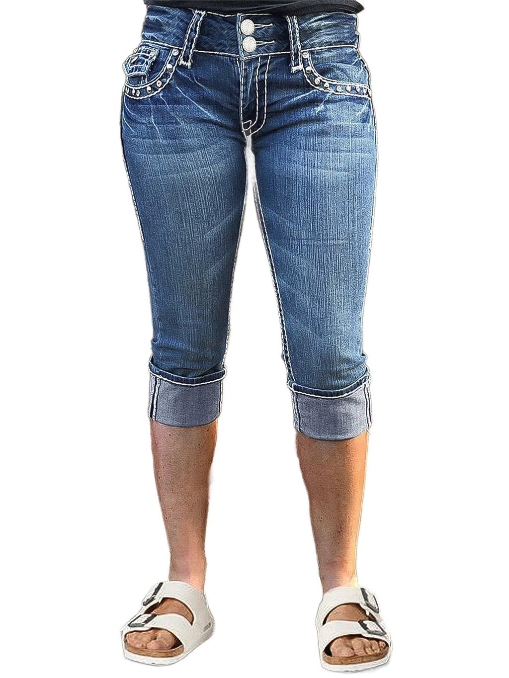Flamingals High Waist Capris Jeans for Women Casual Summer Butt Lifting Skinny Denim Capri