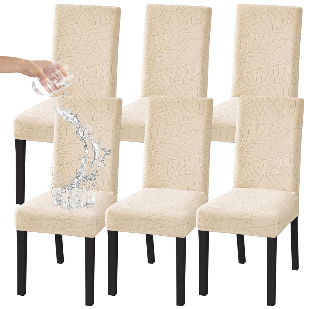HZDHCLH 6 Pack Chair Covers for Dining Room,Soft Spandex Removable Washable Anti-dust Seat Slipcover, Protector for Hotel,Office,Ceremony,Banquet Wedding Party(Beige, Set of 6)