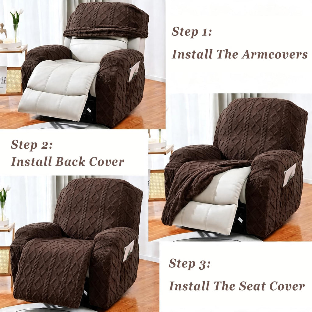 JOKIVTOU Recliner Chair Covers 4-Pieces Reclining Chair Slipcovers with Pocket& Elastic Bottom, Soft Feel Fitted Lazy Boy Sofa Couch Cover Washable, Stretch Recliner Furniture Protector