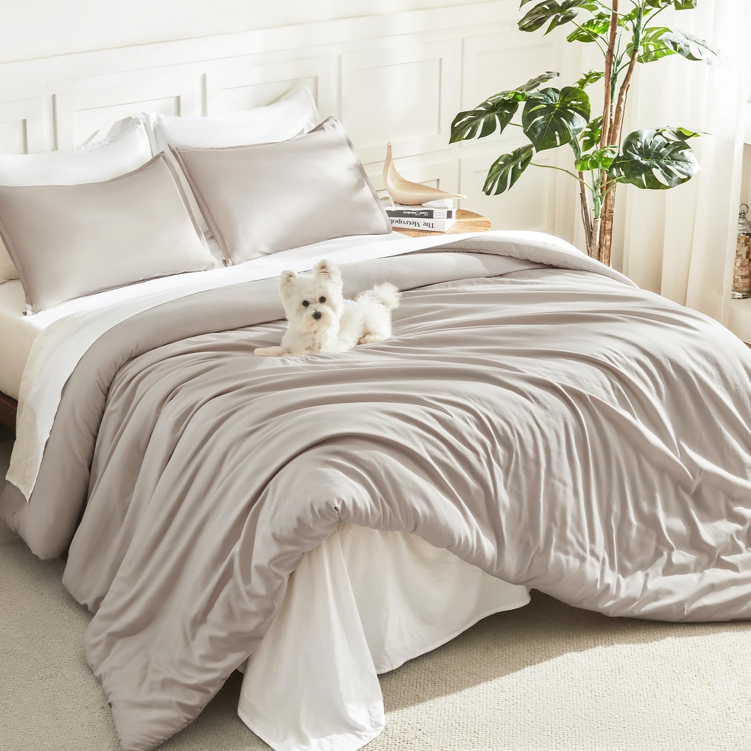 Litanika King Size Comforter Set, 3 Pieces Lightweight Solid Comforter King Size, All Season Fluffy Down Alternative Comforter Bed Set Quilt Blanket, Sage Green, King