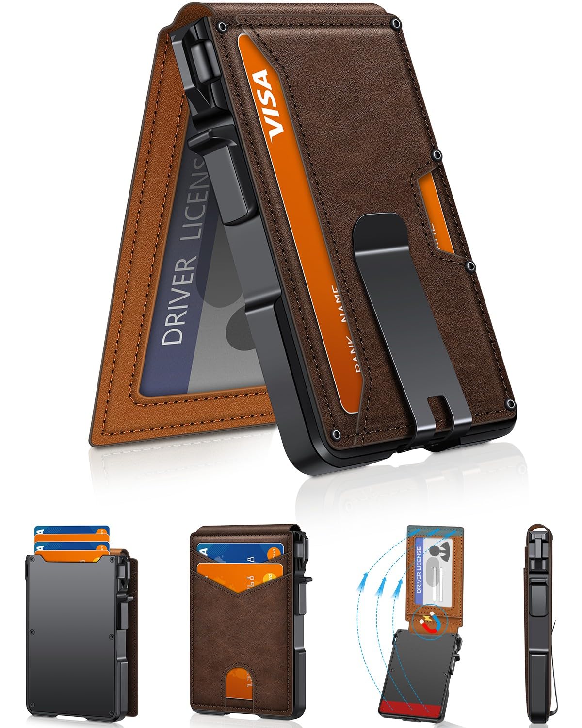 ZALVEX Wallet for Men, Mens Minimalist Wallet 9-13 Cards, Slim Compact Wallet with Money Clip & ID Window, RFID Blocking Smart Pop Up Card Wallet, Metal Aluminum Credit Card Holder Bifold Wallet