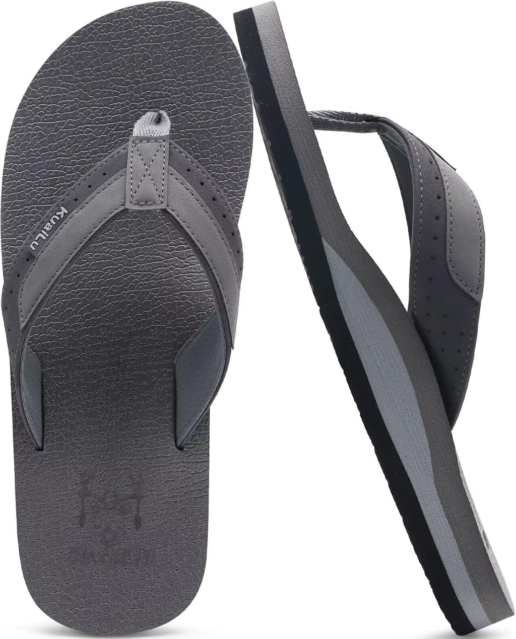 KuaiLu Men's Yoga Mat Leather Flip Flops with Arch Support Comfortable Cushion Walking Thong Sandals Slip On Indoor Outdoor