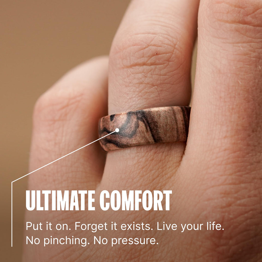Groove Life Mossy Oak Camo Silicone Ring Breathable Rubber Wedding Rings for Men and Women, Unique Design, Comfort Fit Ring