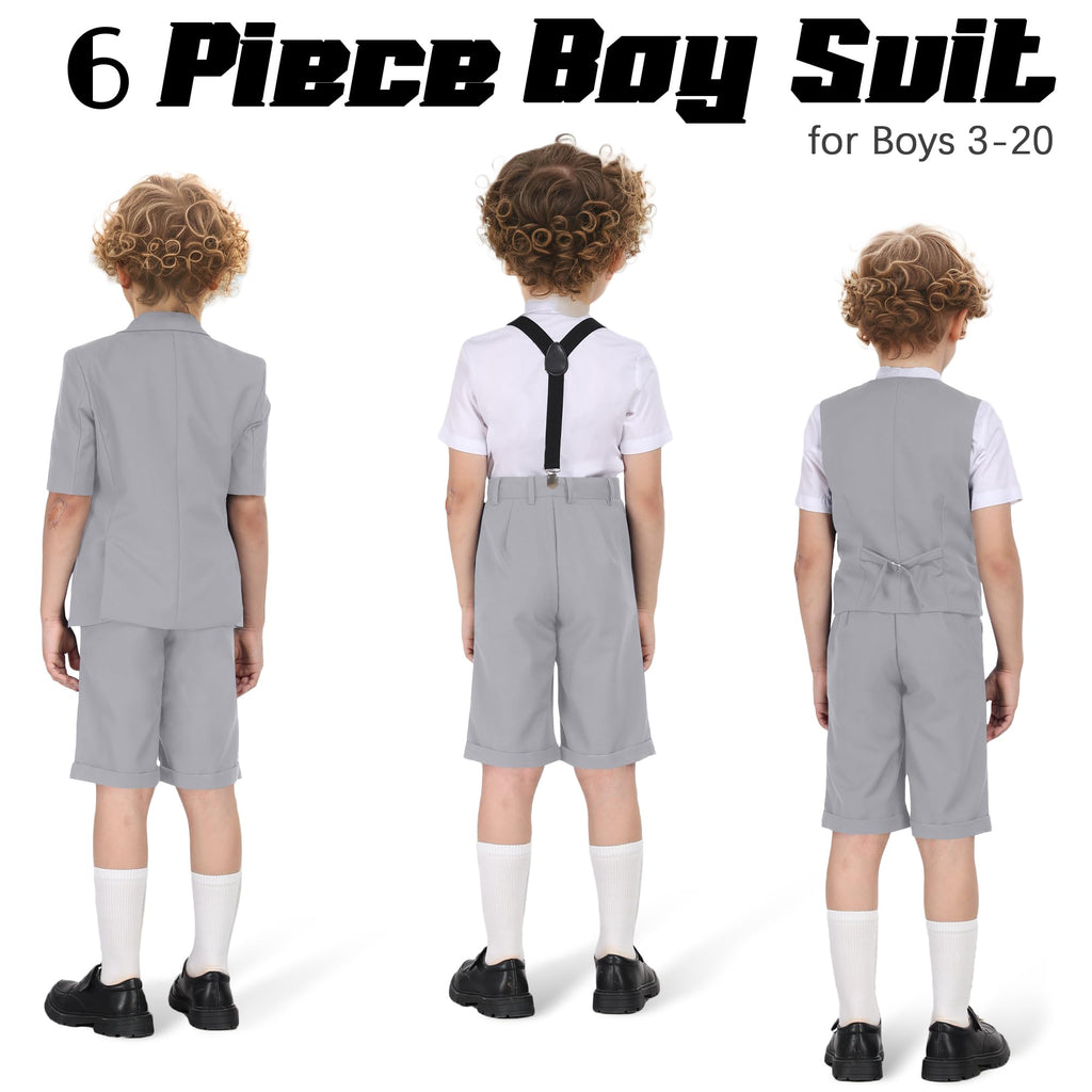 Short Suits for Boys Kid 6 Pieces Summer Tuxedo Formal Suit Beach Wedding Outfit for Teens Jacket Vest Shorts Pants Set