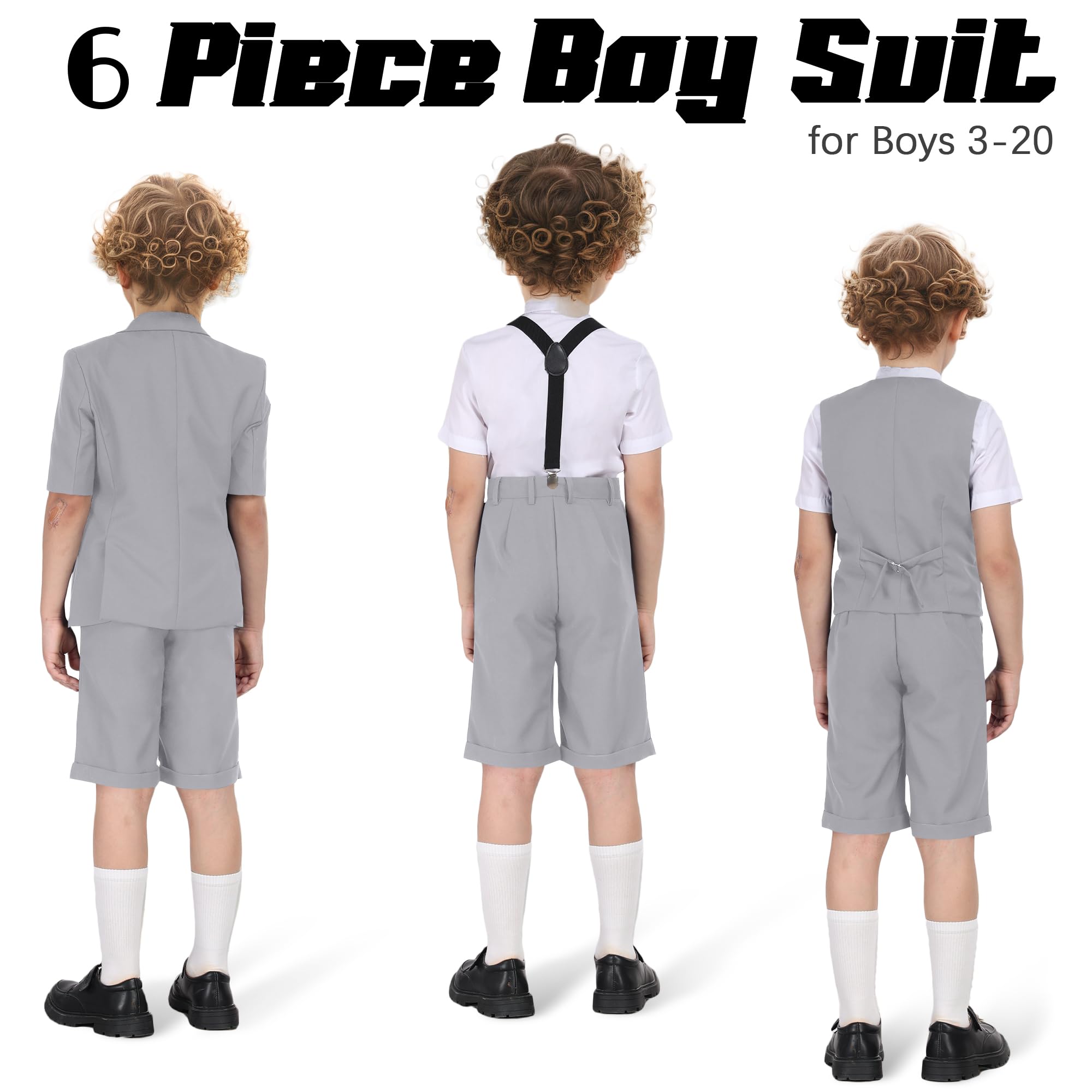 Short Suits for Boys Kid 6 Pieces Summer Tuxedo Formal Suit Beach Wedding Outfit for Teens Jacket Vest Shorts Pants Set