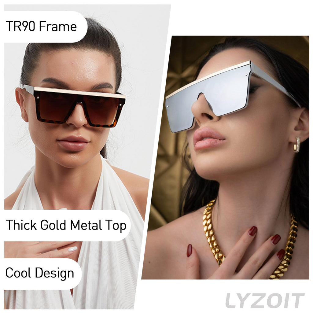 LYZOIT Square Oversized Sunglasses for Women Men Big Flat Top Fashion Shield Large UV Protection Rimless Shades