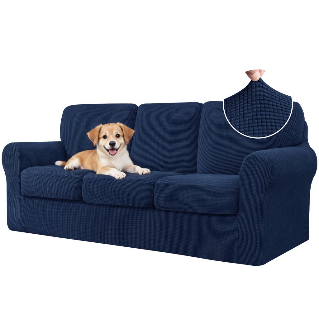 CHUN YI 7 Piece Couch Covers Sofa Covers Washable, Stretch Sofa Slipcovers for 3 Cushion Couch with Seperate Backrest and Cushion Covers, Anti Slip Furniture Protector for Dogs Pets (Large, Grey)