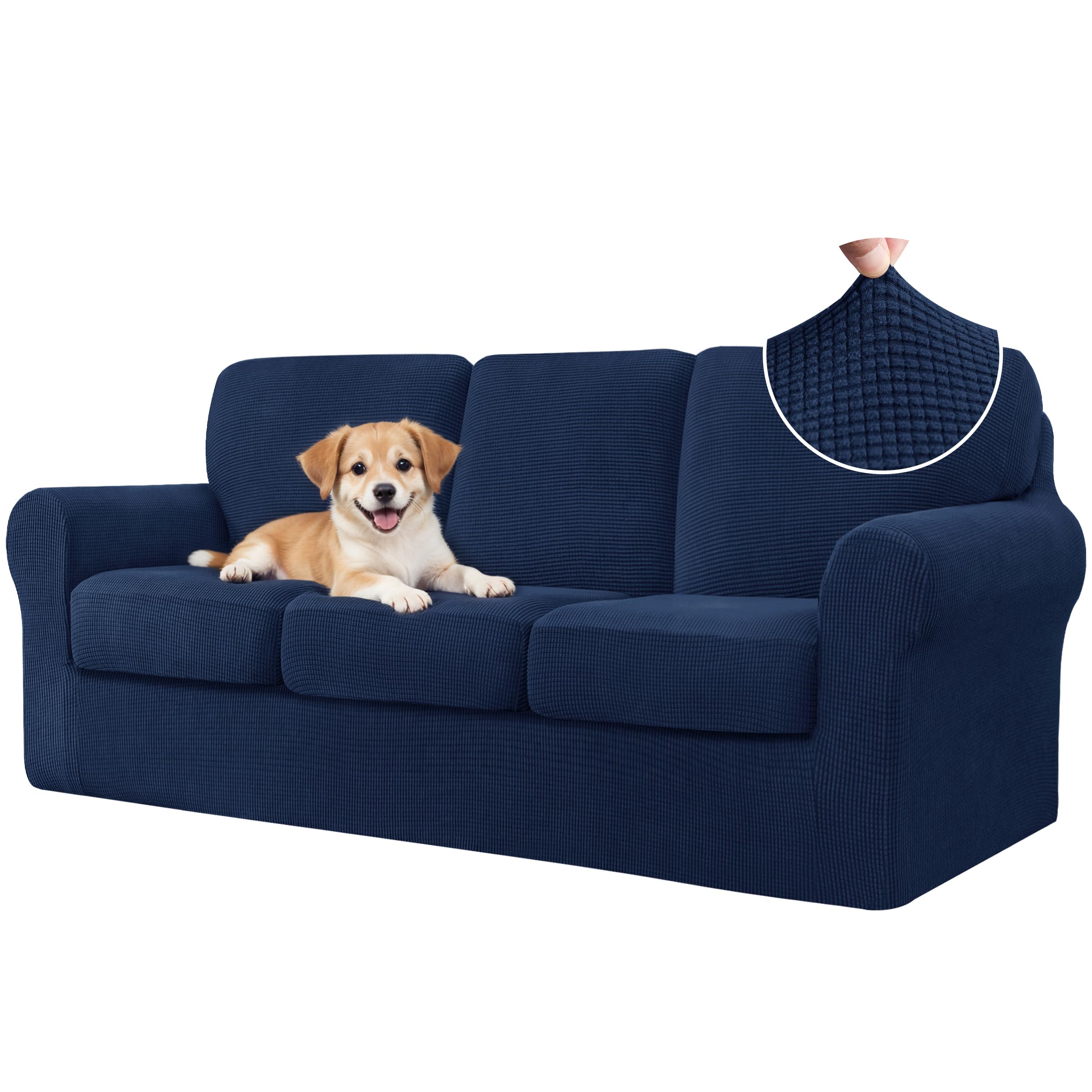 CHUN YI 7 Piece Couch Covers Sofa Covers Washable, Stretch Sofa Slipcovers for 3 Cushion Couch with Seperate Backrest and Cushion Covers, Anti Slip Furniture Protector for Dogs Pets (Large, Grey)