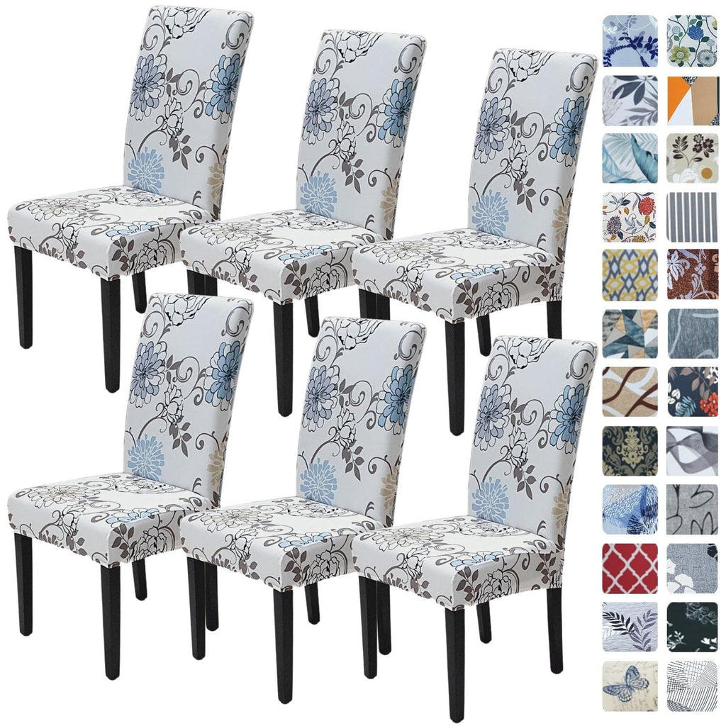 SPRINGRICO Chair Covers for Dining Room 6 Pack, Stretch Dining Chair Cover, Washable Spandex Kitchen Parsons Chair Slipcovers, Removable Seat Protector for Home or Party (Set of 6, Floral Beige)