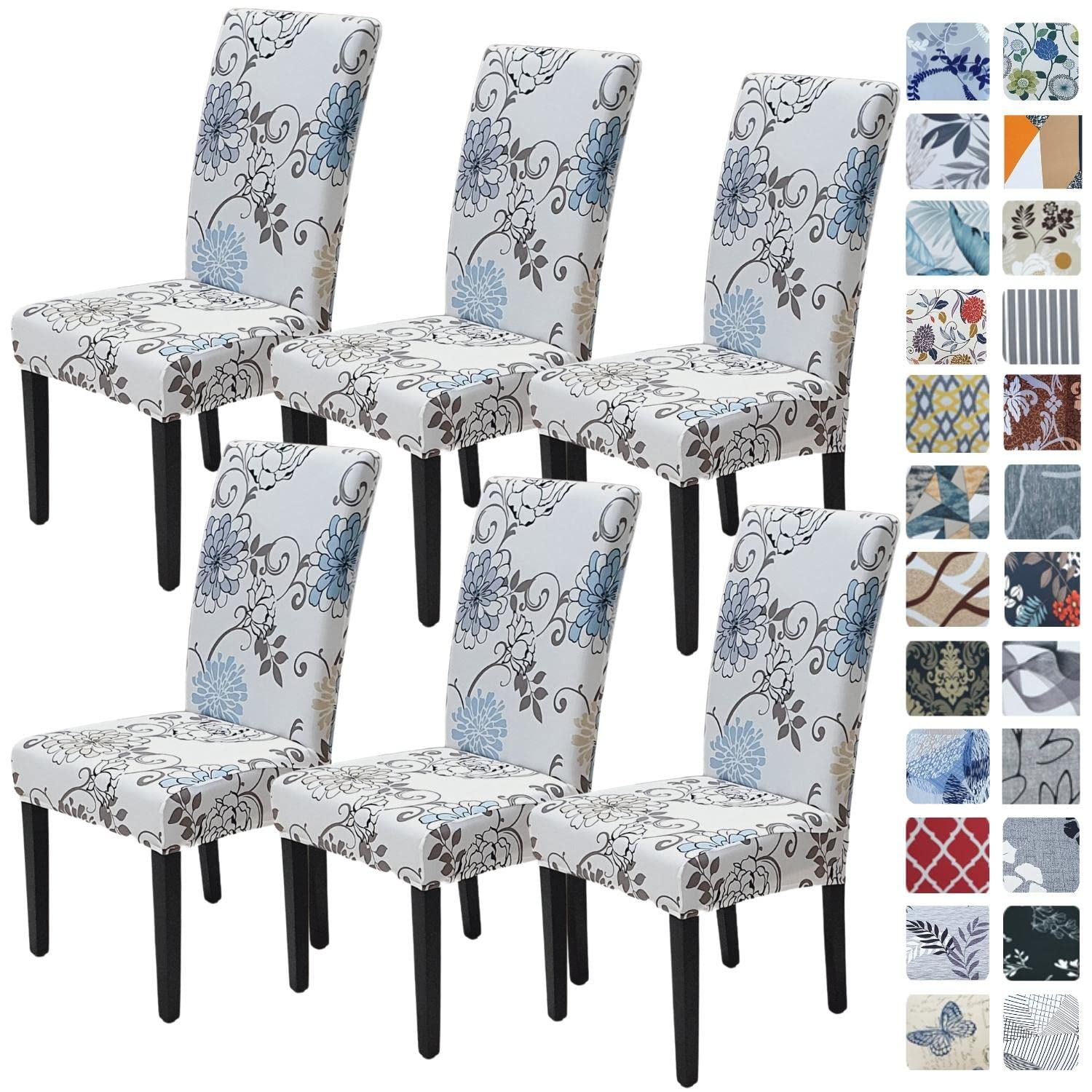 SPRINGRICO Chair Covers for Dining Room 6 Pack, Stretch Dining Chair Cover, Washable Spandex Kitchen Parsons Chair Slipcovers, Removable Seat Protector for Home or Party (Set of 6, Floral Beige)