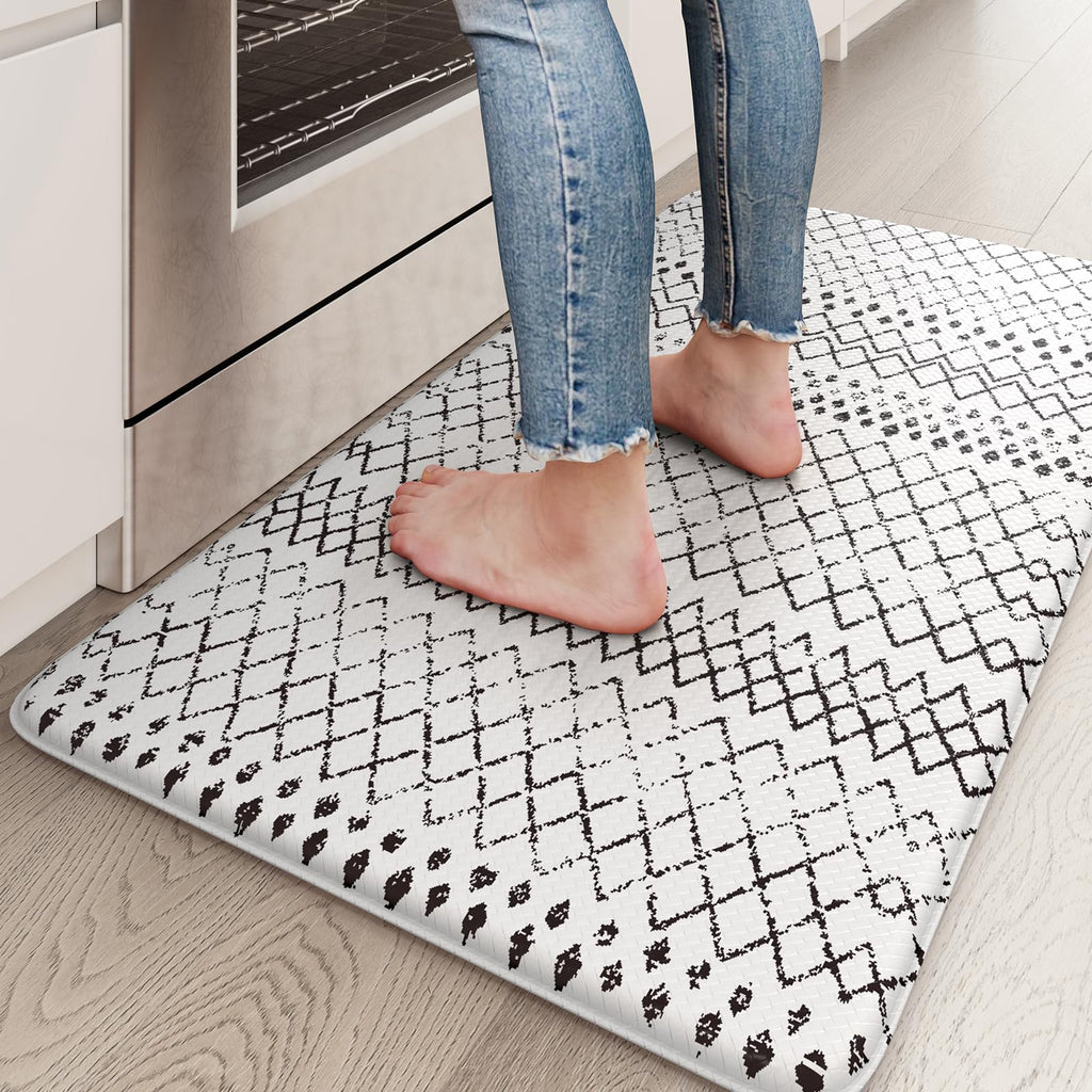 KIMODE Kitchen Mats 2PCS,Cushioned Anti Fatigue Kitchen Rugs and Mats,Non Skid Waterproof Kitchen Mats for Floor,Comfort Foam Standing Mat for Home Decor, Office,Sink,Laundry Room,Desk,Black and White