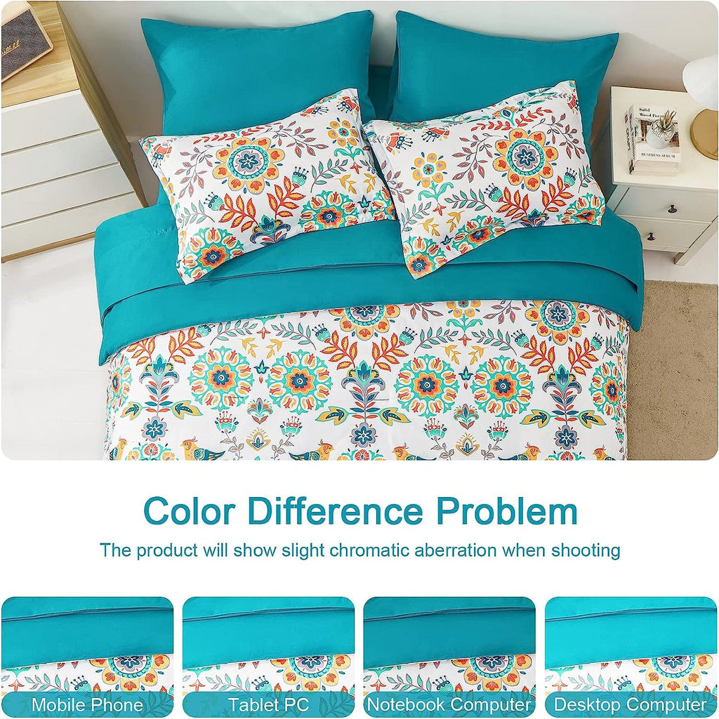 DHSFKBE 7 Piece Bed in a Bag Floral Comforter Set, Botanical Flowers Comforter and Sheet Set, Soft Microfiber Lightweight Bedding Comforter Set for All Season(Dark Floral, King)