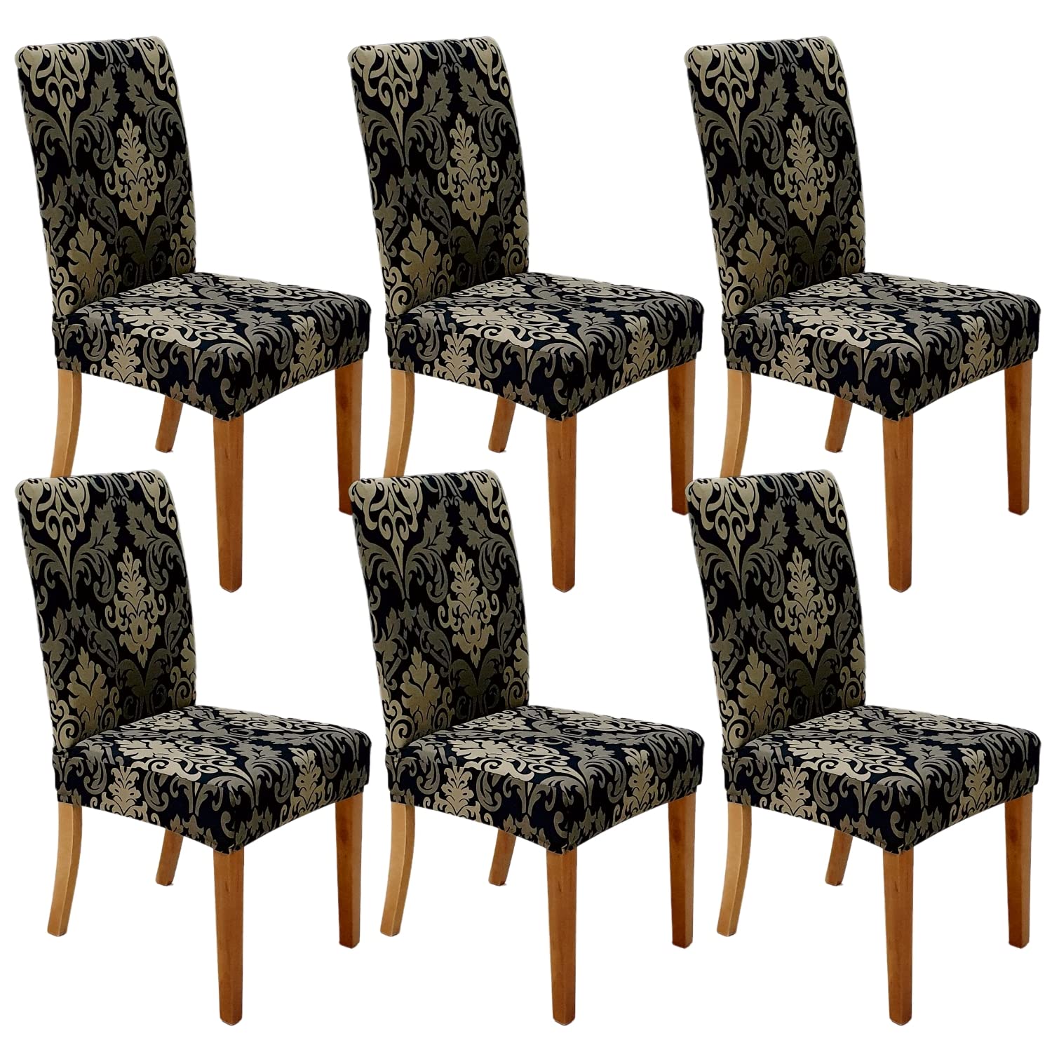 SPRINGRICO Chair Covers for Dining Room 6 Pack, Stretch Dining Chair Cover, Washable Spandex Kitchen Parsons Chair Slipcovers, Removable Seat Protector for Home or Party (Set of 6, Floral Beige)
