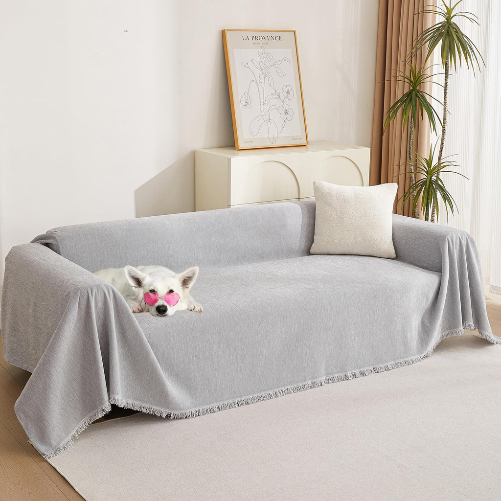 MYSKY HOME Boho Couch Cover Super Soft Couch Covers for 2-3 Cushion Couch Sofa, Modern Grey Jacquard Sofa Slipcover Loveseat Futon Cover, Couch Covers for Sectional Sofa, 71" x 118", Grey Curve
