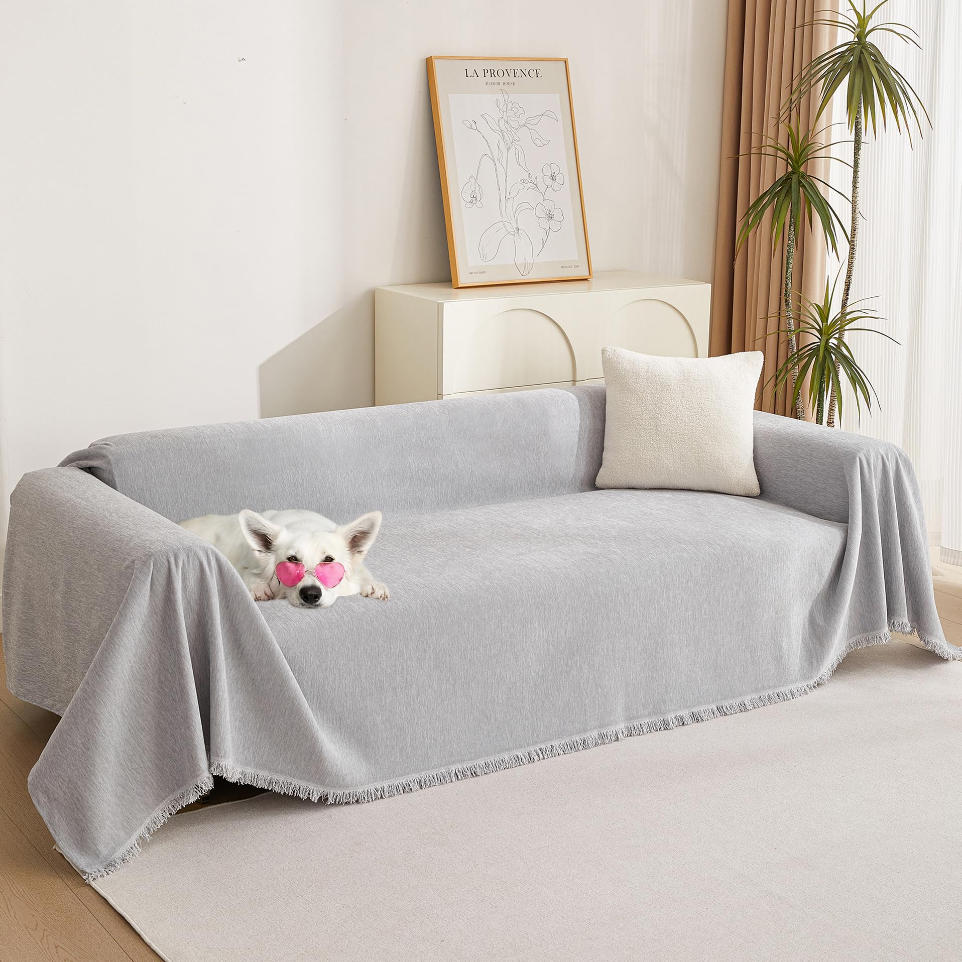 MYSKY HOME Boho Couch Cover Super Soft Couch Covers for 2-3 Cushion Couch Sofa, Modern Grey Jacquard Sofa Slipcover Loveseat Futon Cover, Couch Covers for Sectional Sofa, 71" x 118", Grey Curve