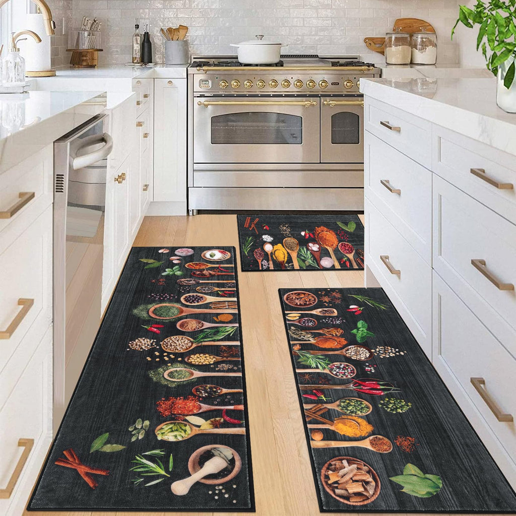 Vaukki Boho Kitchen Rug Sets 3 Pieces, Washable Kitchen Mats for Floor, Non Slip Soft Kitchen Area Rug Floor Mat for Kitchen, Laundry Room and Hallway (Grey and Beige, 20''x32''+20''x47''+20''x59'')
