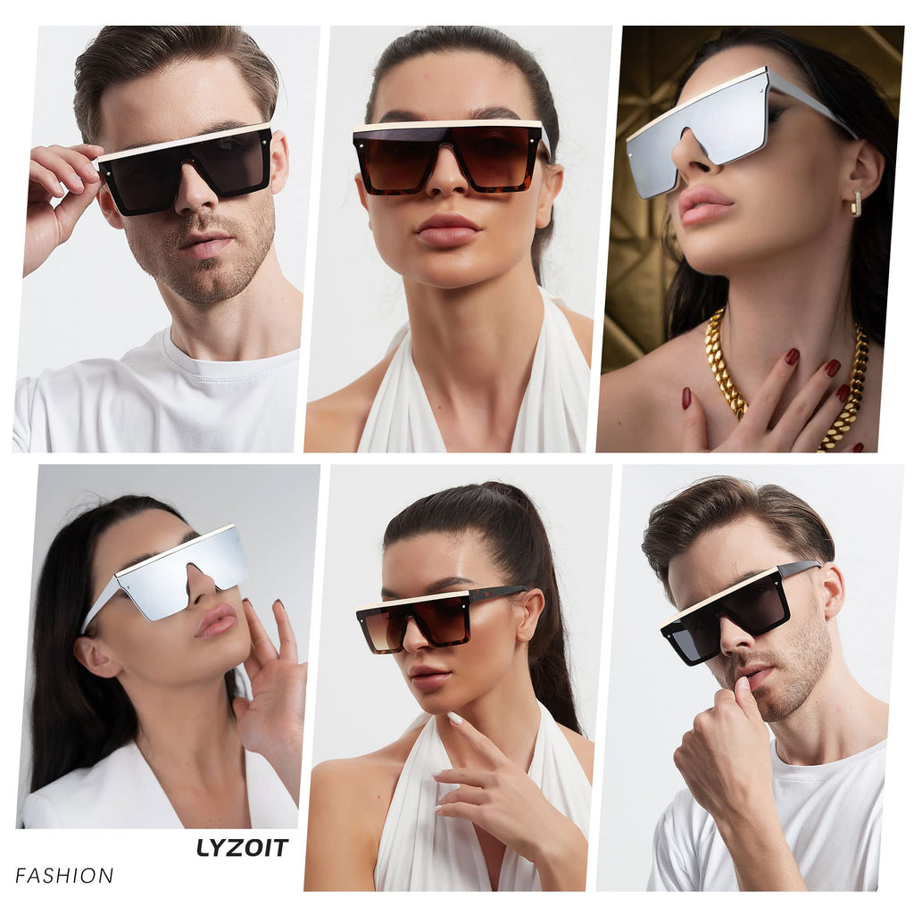 LYZOIT Square Oversized Sunglasses for Women Men Big Flat Top Fashion Shield Large UV Protection Rimless Shades