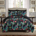 DHSFKBE 7 Piece Bed in a Bag Floral Comforter Set, Botanical Flowers Comforter and Sheet Set, Soft Microfiber Lightweight Bedding Comforter Set for All Season(Dark Floral, King)