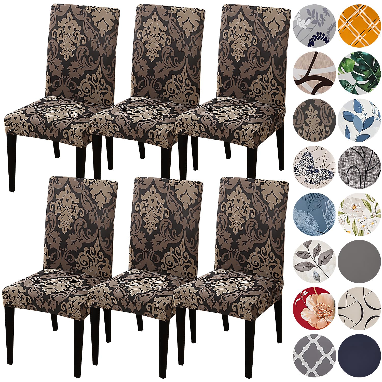 HZDHCLH 6 Pack Chair Covers for Dining Room,Soft Spandex Removable Washable Anti-dust Seat Slipcover, Protector for Hotel,Office,Ceremony,Banquet Wedding Party(Beige, Set of 6)