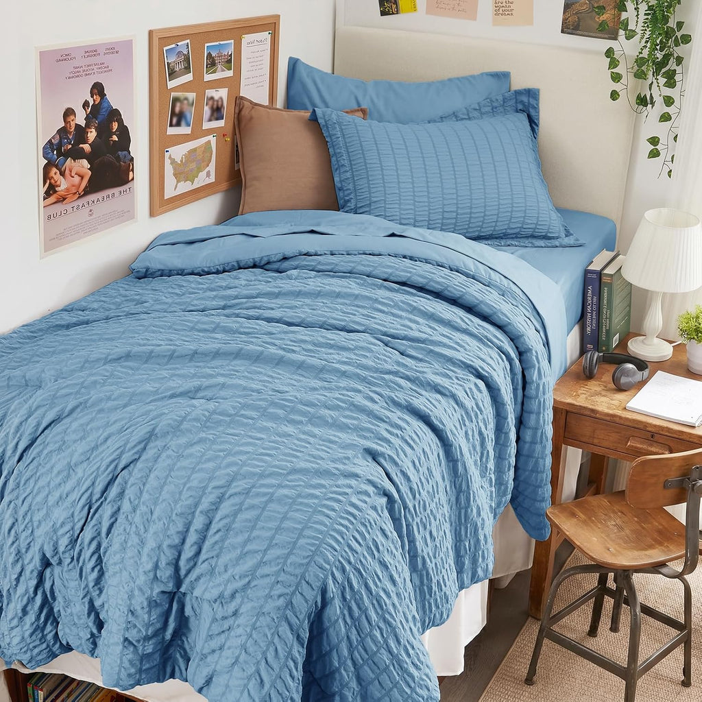 HYMOKEGE 7 Piece King Size Comforter Set Seersucker, All Season Luxury Bed in a Bag for Bedroom, Bedding Set with Comforters, Sheets, Pillowcases & Shams, Dark Grey