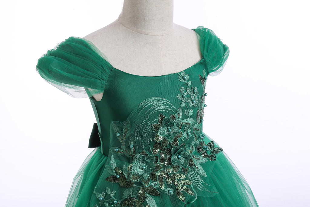 Weileenice Vintage Off the Shoulder Flower Girl Dress Lace Embroidery Little/Big Girls Wedding Bridesmaid Holiday Ballgown