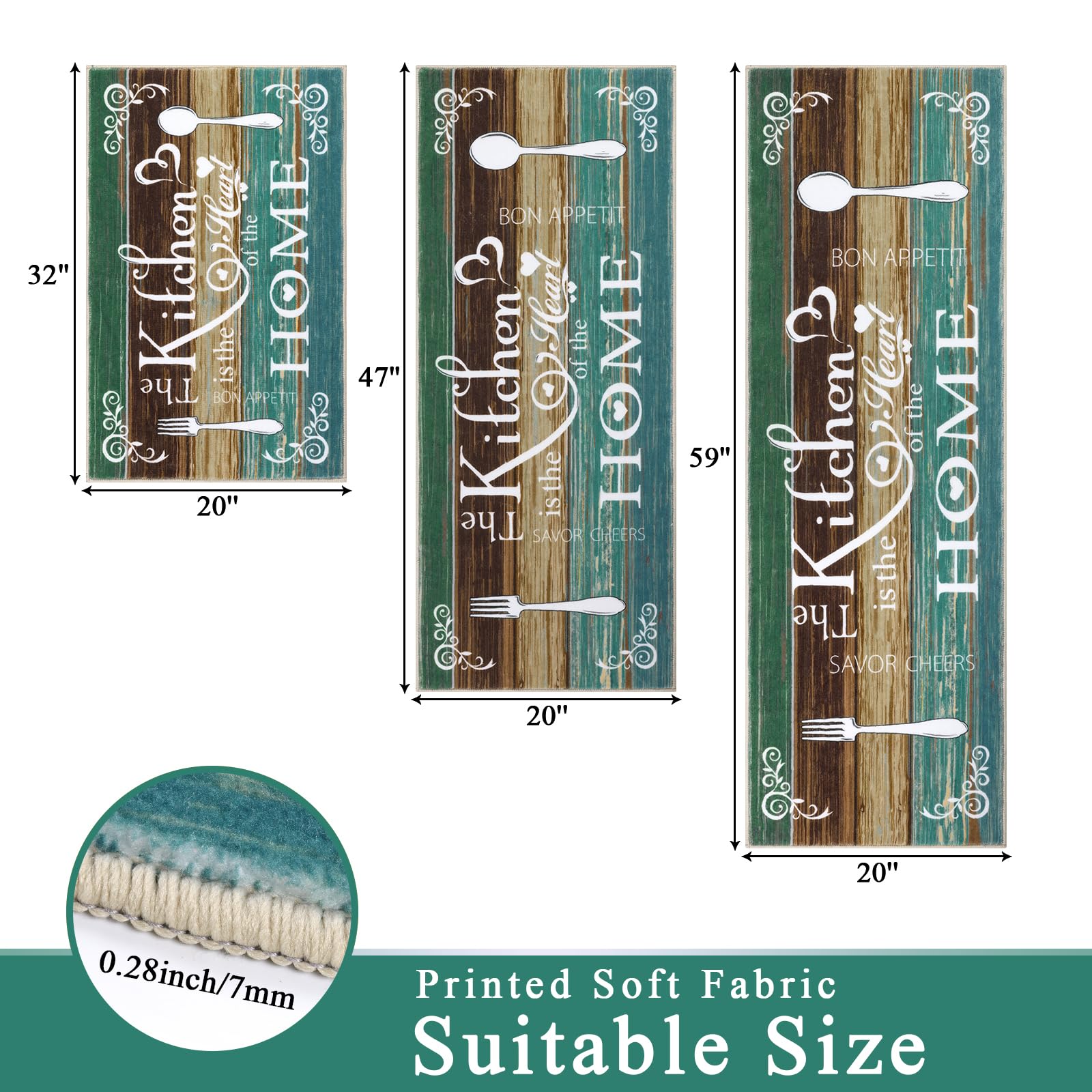 Vaukki Boho Kitchen Rug Sets 3 Pieces, Washable Kitchen Mats for Floor, Non Slip Soft Kitchen Area Rug Floor Mat for Kitchen, Laundry Room and Hallway (Grey and Beige, 20''x32''+20''x47''+20''x59'')