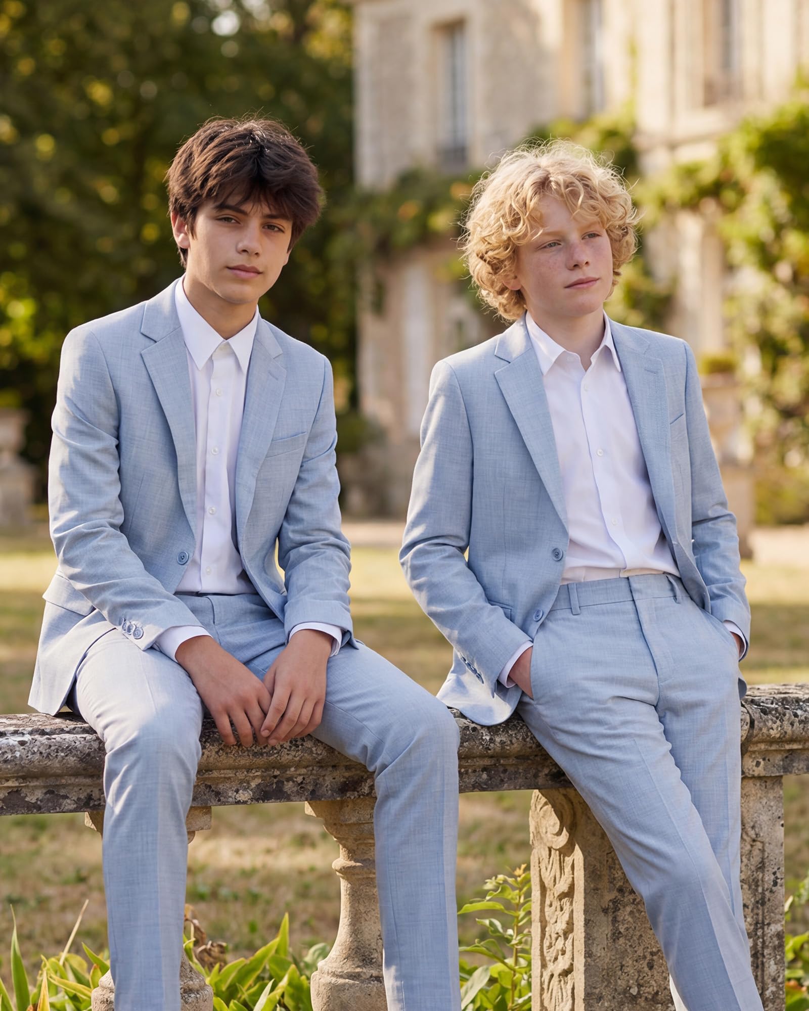 WULFUL Boys' Slim Fit Suit 3 Pieces:Jacket, Pants, Shirt,Summer Suit Set for Teens Boys Wedding Beach