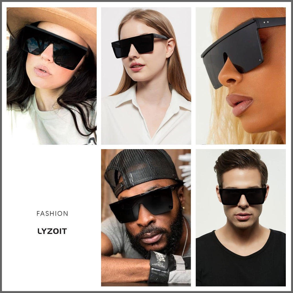 LYZOIT Square Oversized Sunglasses for Women Men Big Flat Top Fashion Shield Large UV Protection Rimless Shades