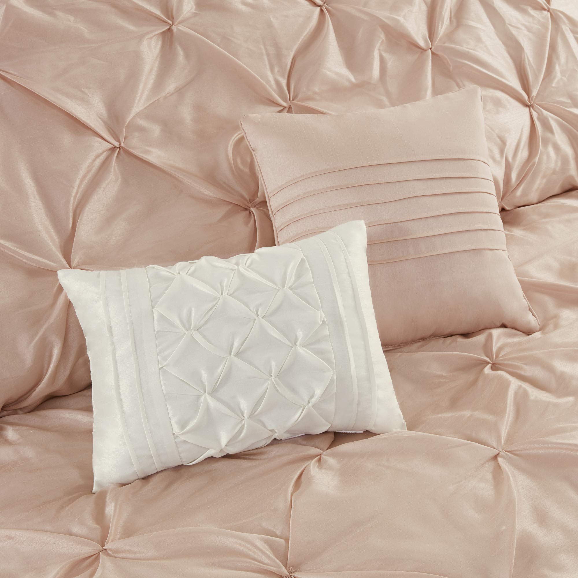 Madison Park Essentials Room in a Bag Faux Silk Comforter Set - Luxe Diamond Tufting All Season Bedding, Matching Curtains, Decorative Pillows, Taupe King(104"x92") 24 Piece