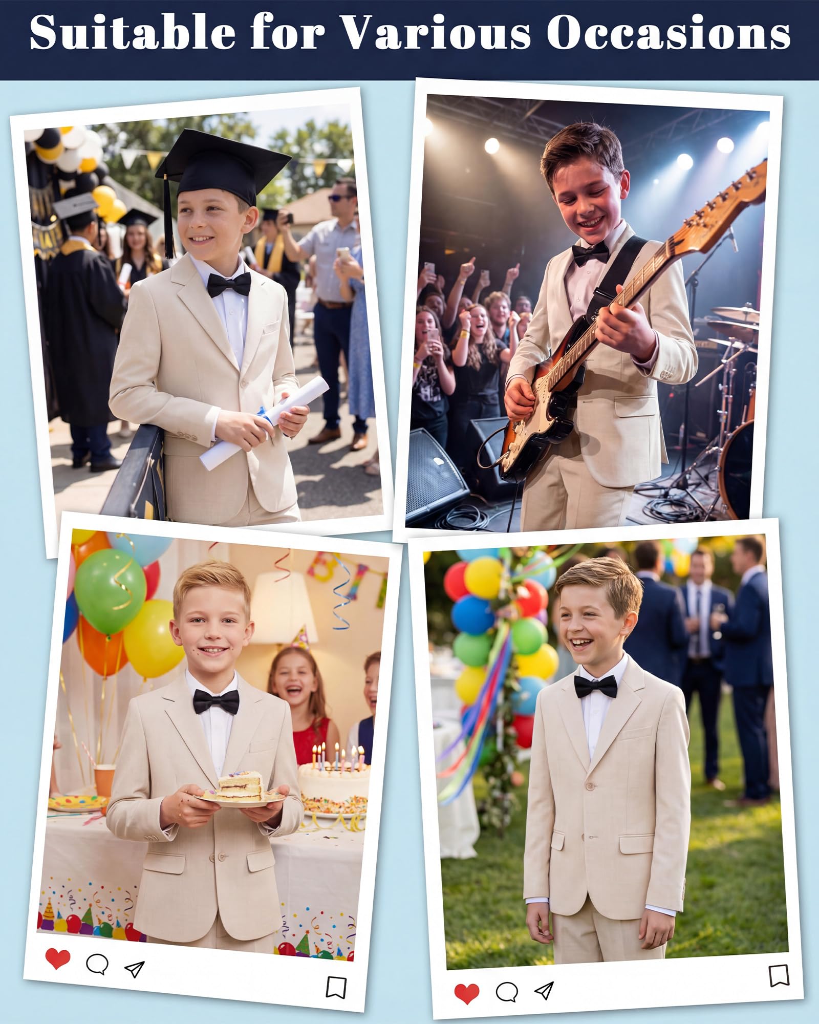 WULFUL Boys' Slim Fit Suit 3 Pieces:Jacket, Pants, Shirt,Summer Suit Set for Teens Boys Wedding Beach