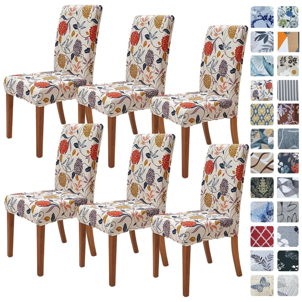 SPRINGRICO Chair Covers for Dining Room 6 Pack, Stretch Dining Chair Cover, Washable Spandex Kitchen Parsons Chair Slipcovers, Removable Seat Protector for Home or Party (Set of 6, Floral Beige)