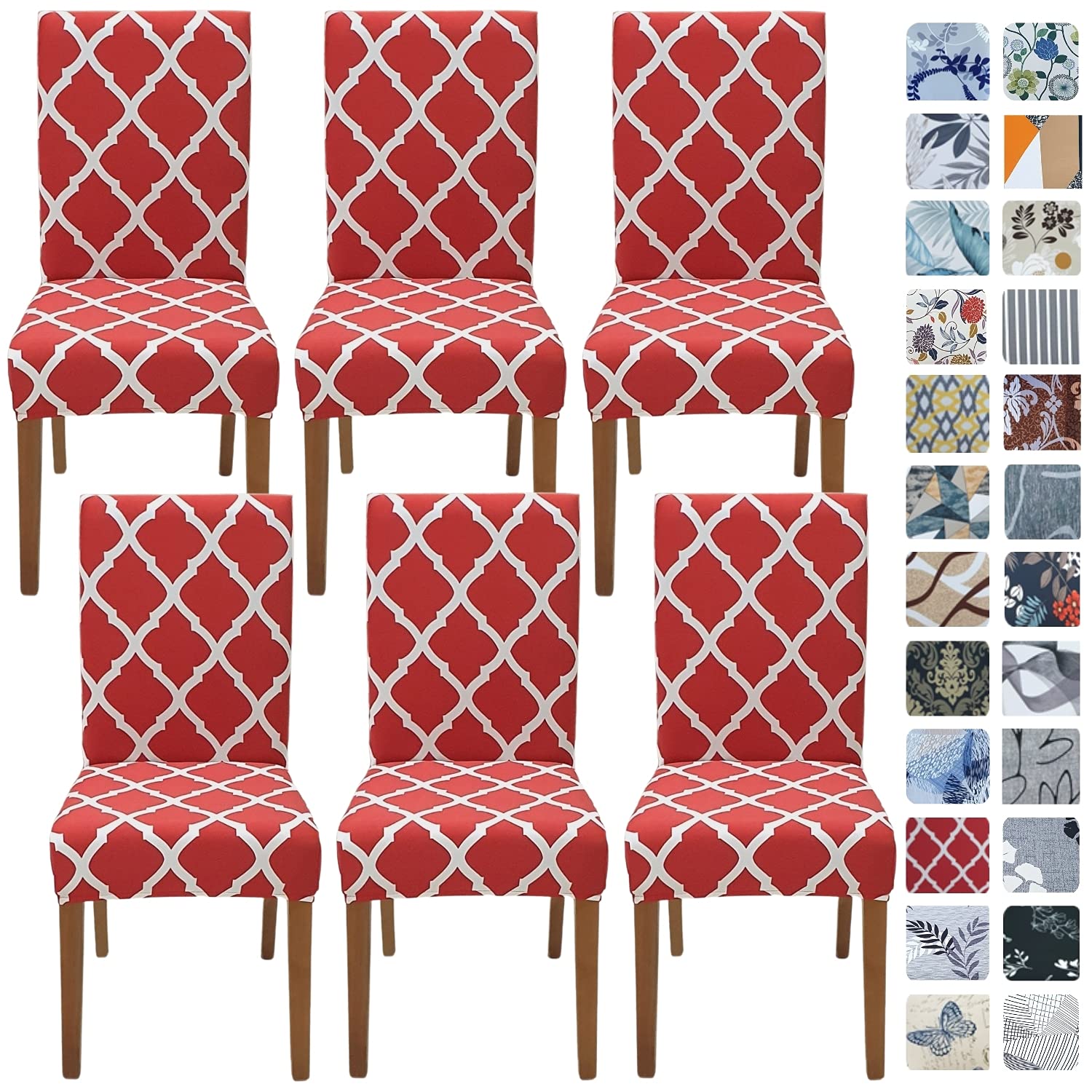SPRINGRICO Chair Covers for Dining Room 6 Pack, Stretch Dining Chair Cover, Washable Spandex Kitchen Parsons Chair Slipcovers, Removable Seat Protector for Home or Party (Set of 6, Floral Beige)