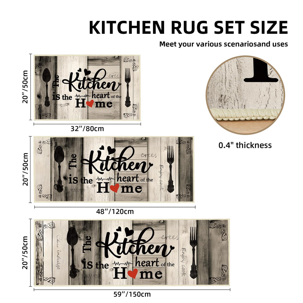 Tritard 100% Non Slip Kitchen Mats for Floor Washable Kitchen Rugs Sets of 3 Farmhouse Kitchen Runner Rug Soft Rustic Kitchen Floor Carpet for Hallway, Laundry, Sink, Office, Brown