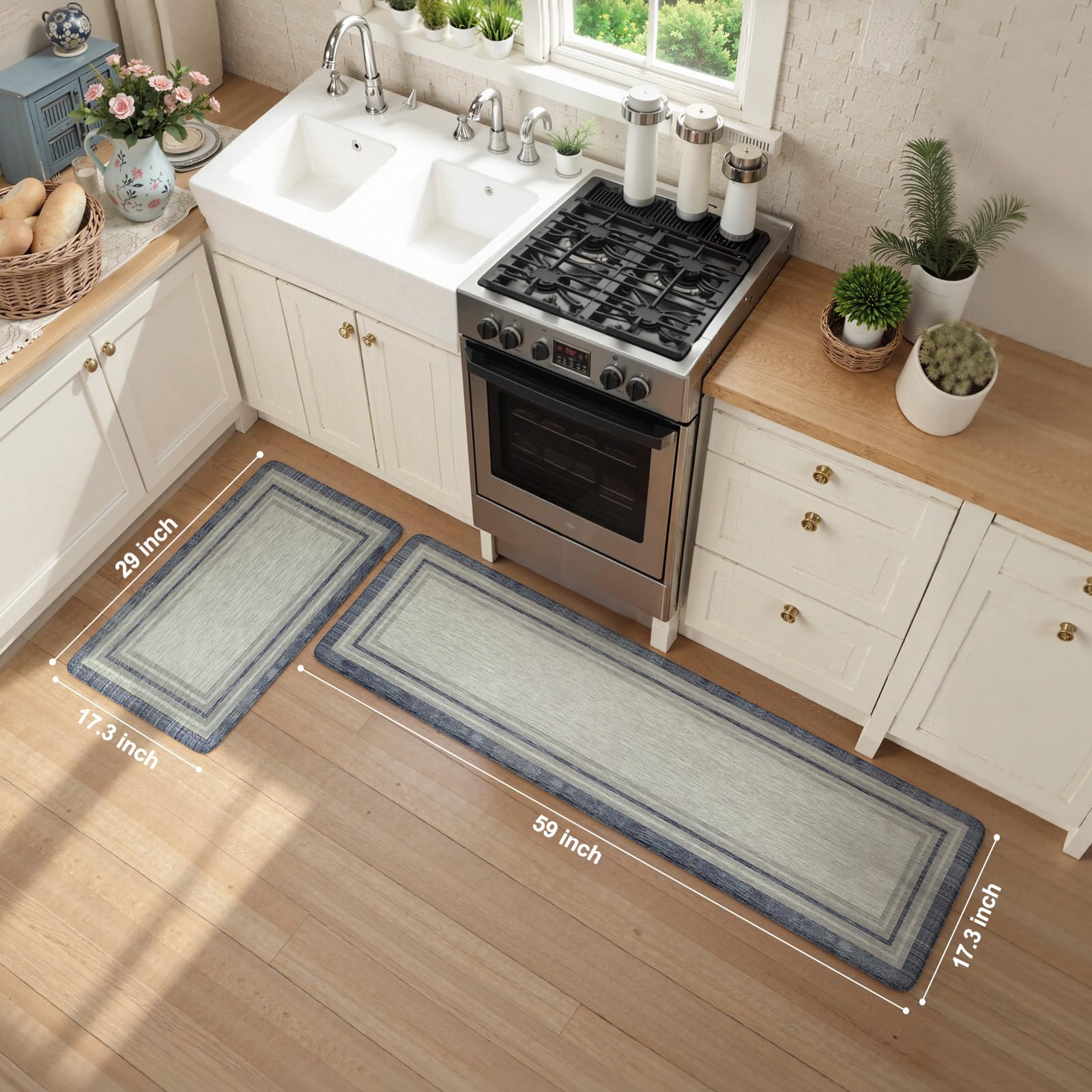 KIMODE Kitchen Mats 2PCS,Cushioned Anti Fatigue Kitchen Rugs and Mats,Non Skid Waterproof Kitchen Mats for Floor,Comfort Foam Standing Mat for Home Decor, Office,Sink,Laundry Room,Desk,Black and White