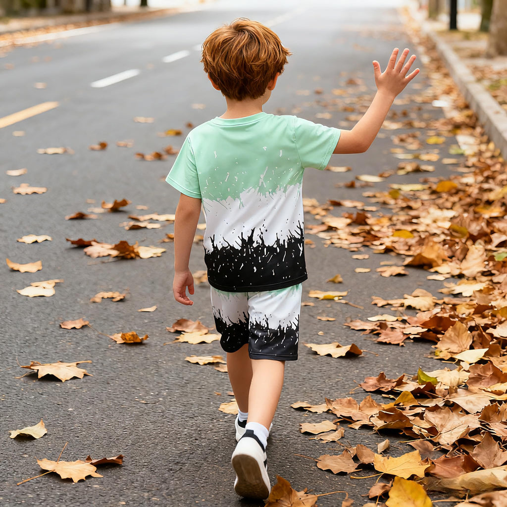 Kids Tween Boy Casual Clothing Set Letter Graphic Colorblock Tee +Shorts Summer Clothing Set 4-14 Years