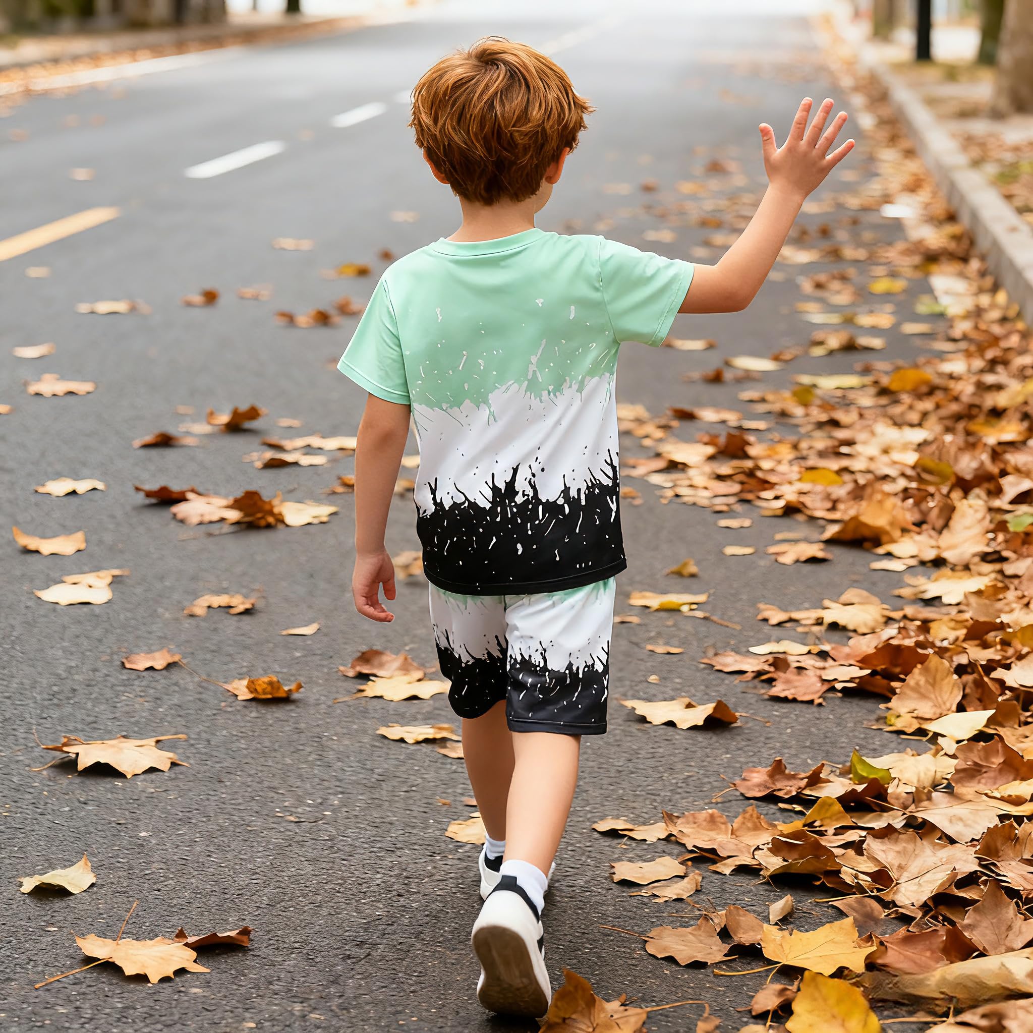 Kids Tween Boy Casual Clothing Set Letter Graphic Colorblock Tee +Shorts Summer Clothing Set 4-14 Years