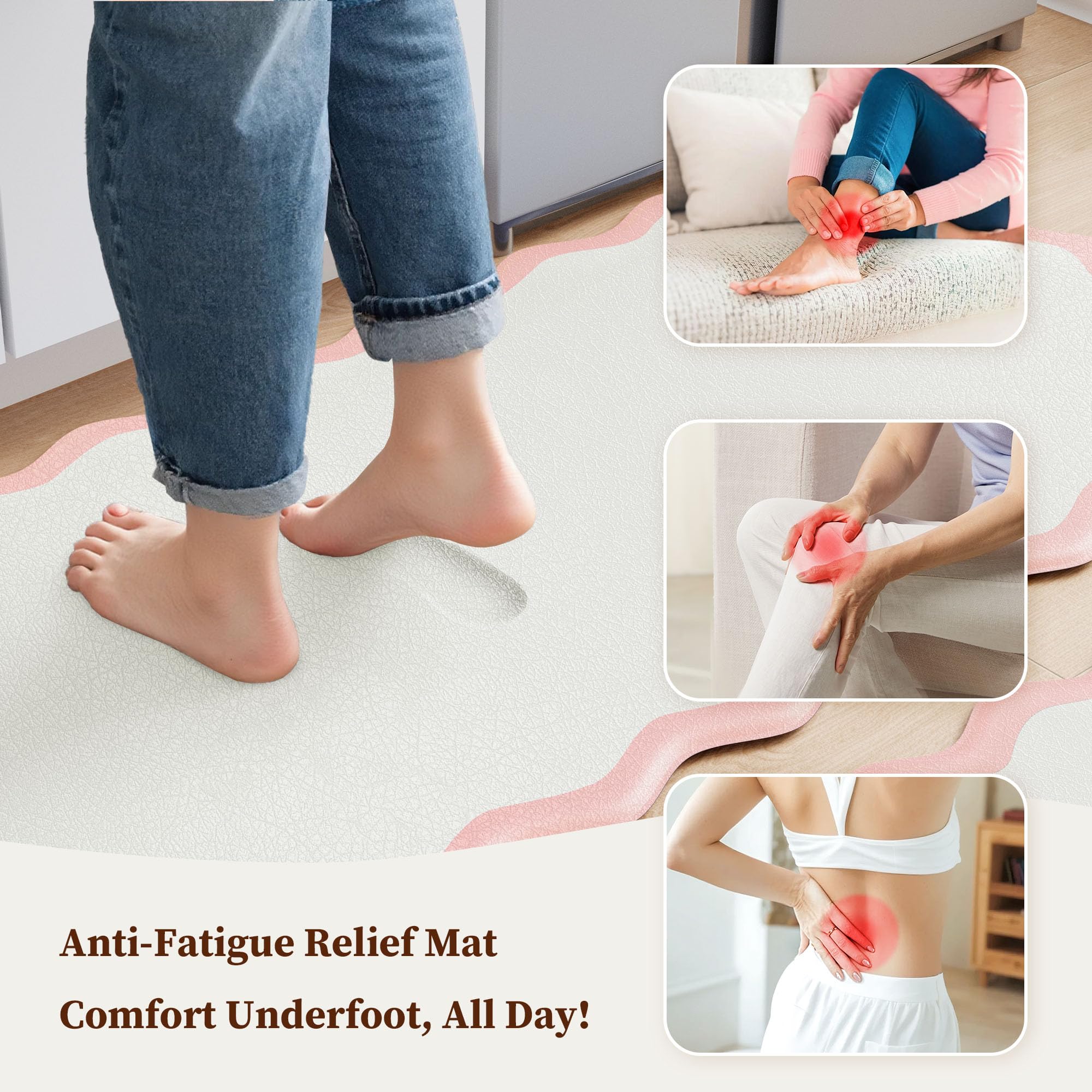 Arenarug Upgrade Scalloped Embossed Kitchen Mats for Floor 2PCS Cushioned Anti Fatigue Waterproof Foam Kitchen Rugs Non Slip Washable Comfort Standing Mat for Office Sink Laundry, Black