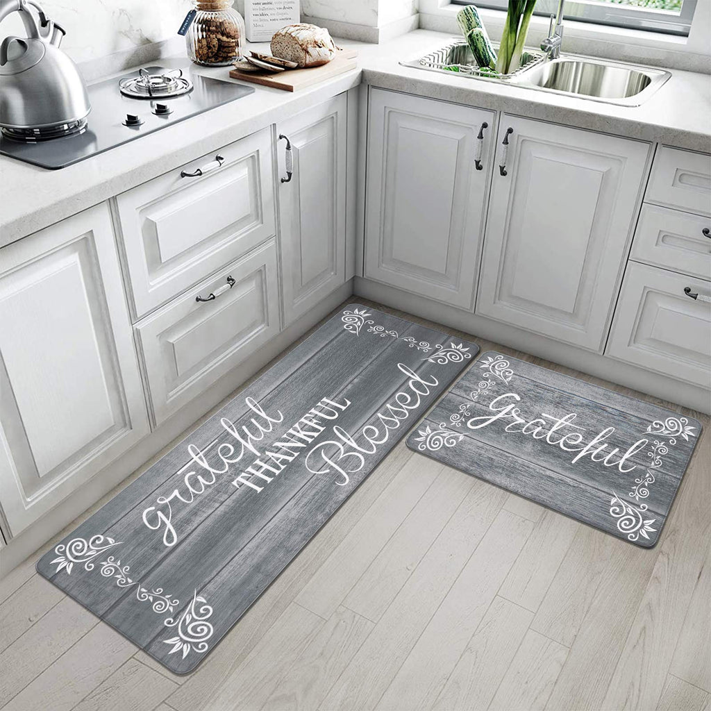 HEBE Anti Fatigue Kitchen Mat Set of 2 Non Slip Cushioned Kitchen Mats for Floor Waterproof Farmhouse Kitchen Rugs and Mats Set Comfort Standing Desk Mat Carpet for Sink,Office,Laundry